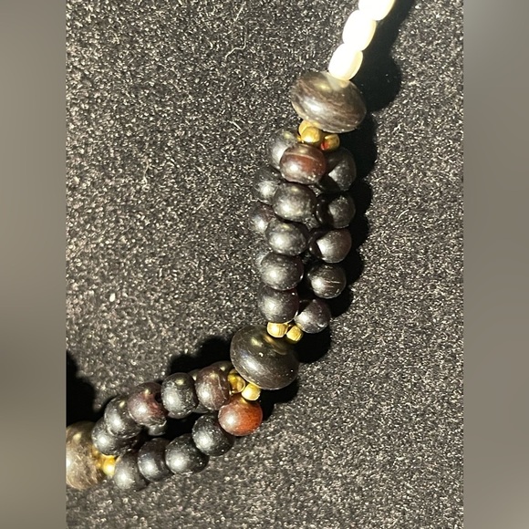 Vintage 1970's Faux Hematite Rice Pearl Twisted Bead Necklace - Picture 7 of 9